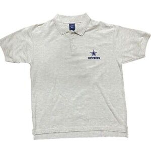 NFL Dallas Cowboys Football Light Grey Polo Shirt Cotton Men's Size Large